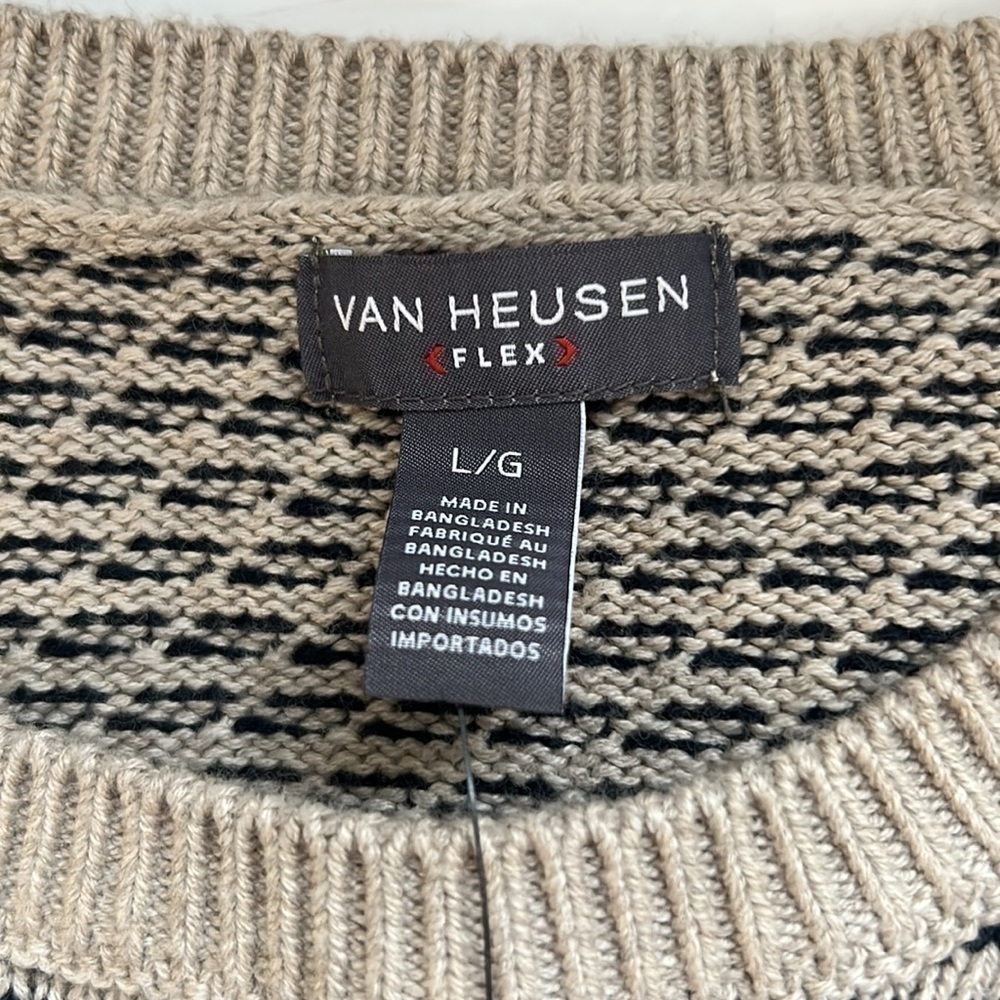 Van Heusen Flex Grandpa Sweater Navy Blue & Cream Pattern & Elbow Patches Size L - Picture 5 of 6